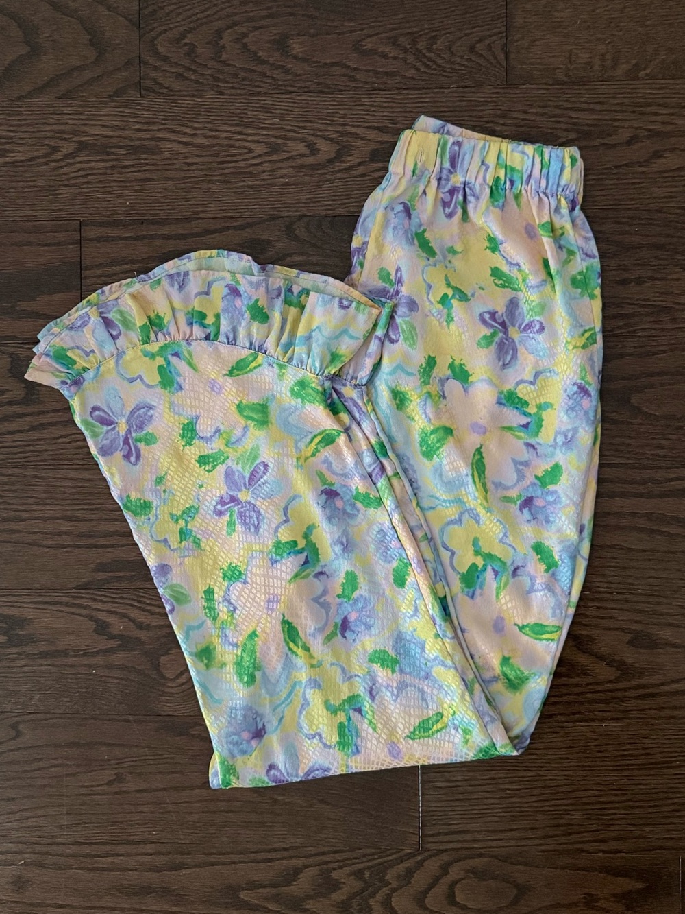 Topshop Floral Printed Jacquard Frill Flare Trousers Pastel Size US 4 - S